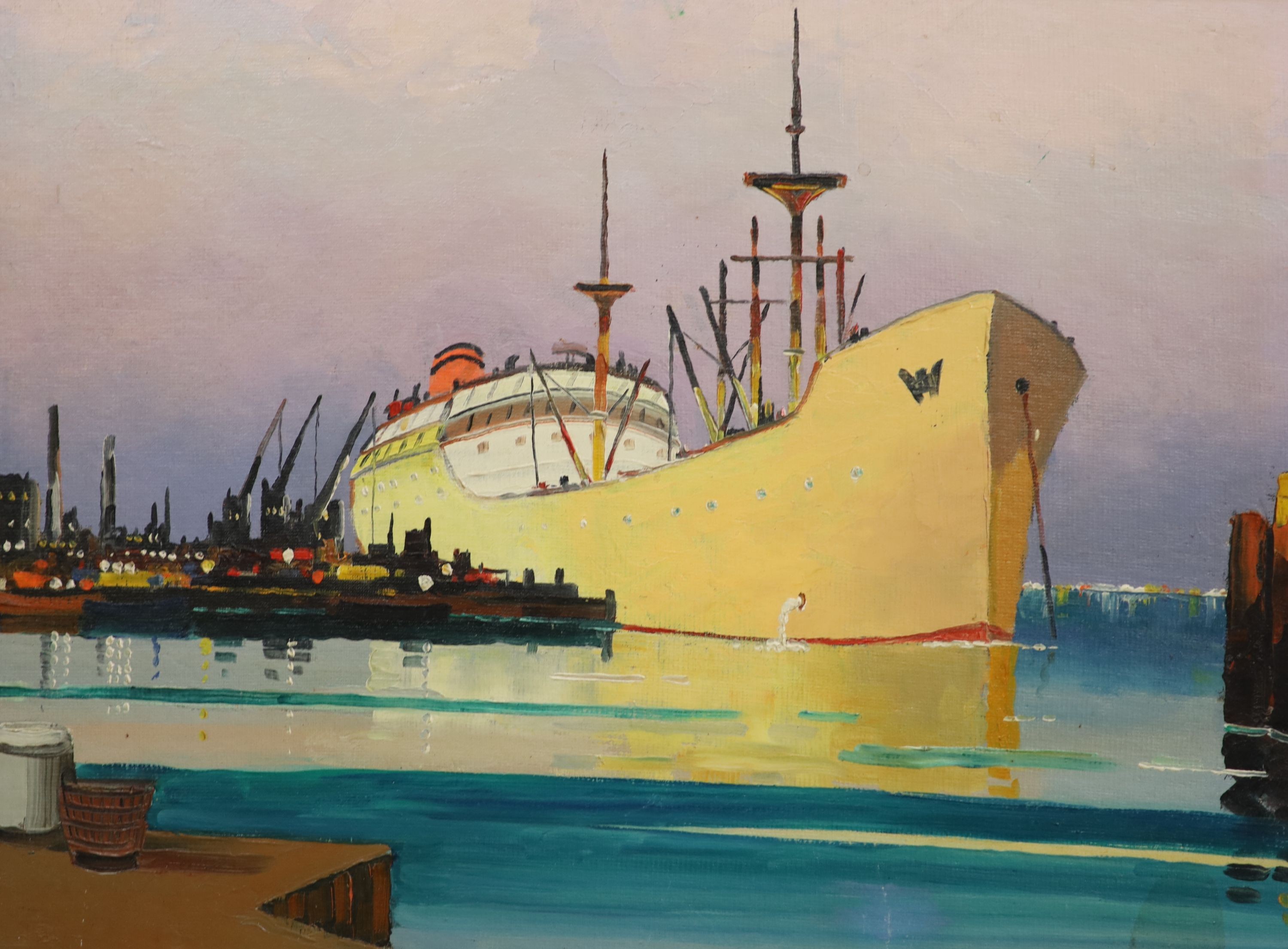 Cecil Rochfort D'Oyly John (1906-1993), 'Shoreham Harbour, Evening', oil on board, 30 x 39cm